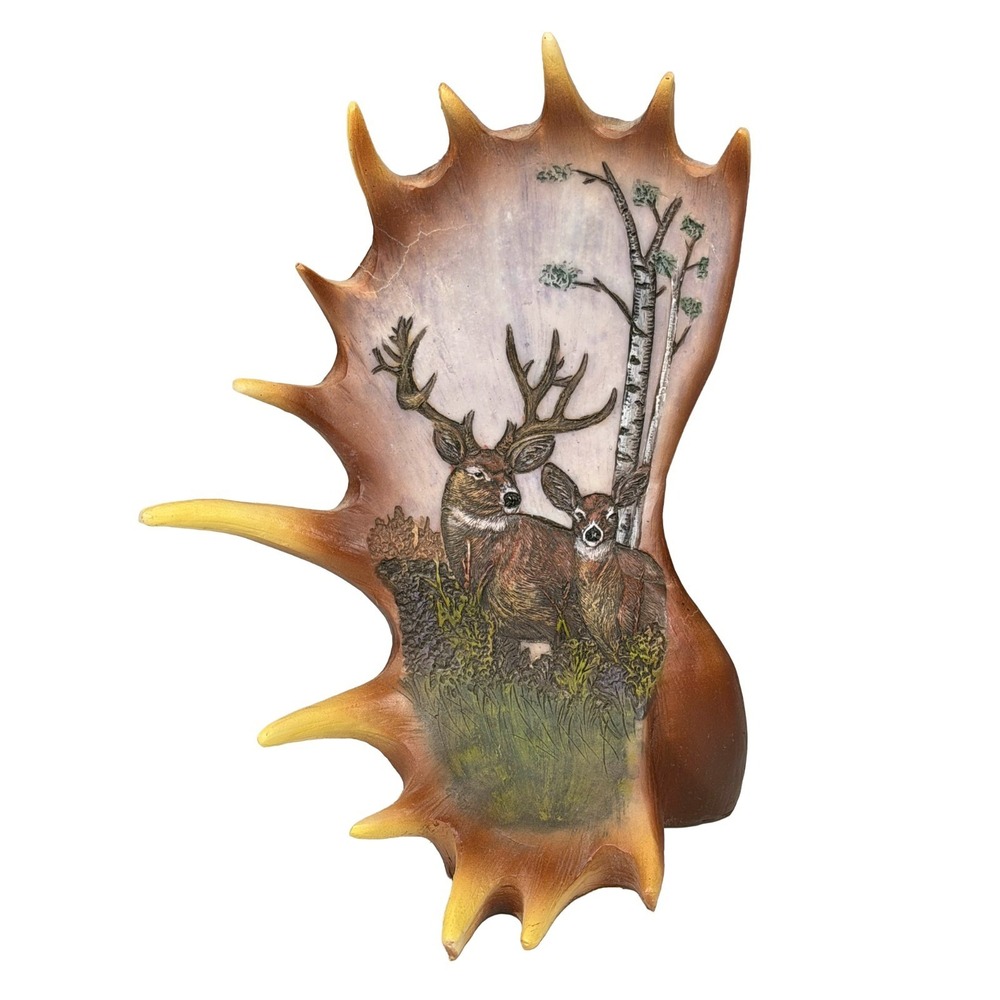 Deer Antler Carved Figurine Resin Free Standing Rustic Cabin Décor 8.5" Tall